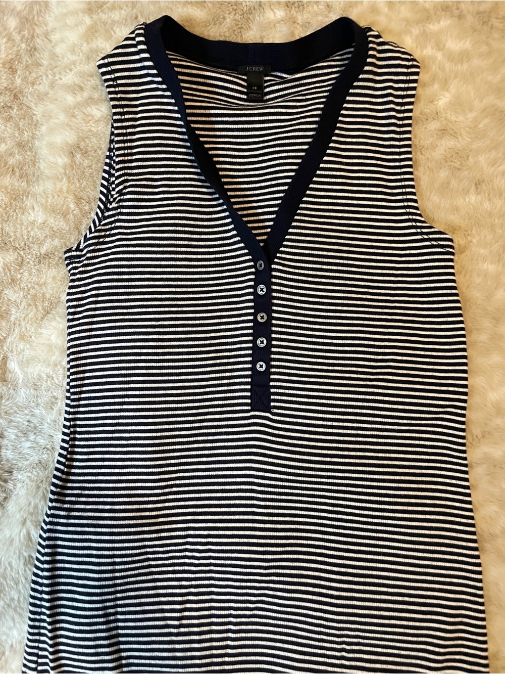 J. Crew Navy and White Striped Henley Tank